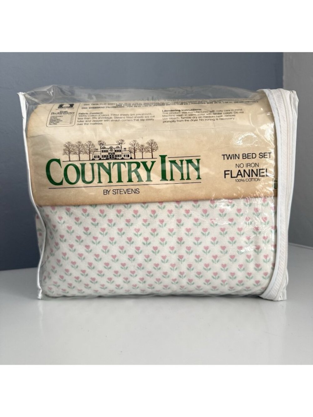 Country Inn By Stevens Vintage Flannel Twin Bed Sheet SET Heart USA Shabby Chic
